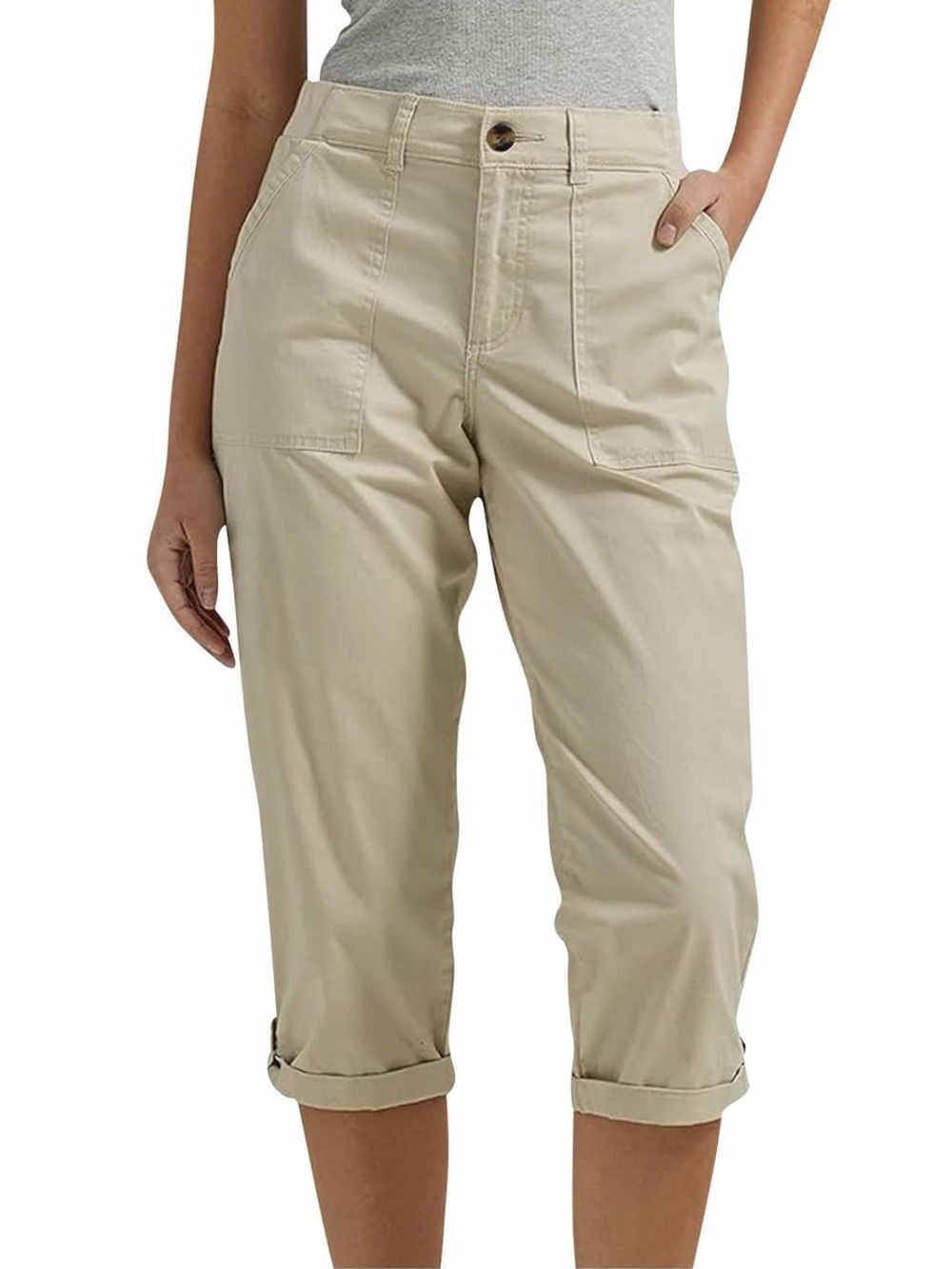 Women's Khaki Cropped Cargo Pants